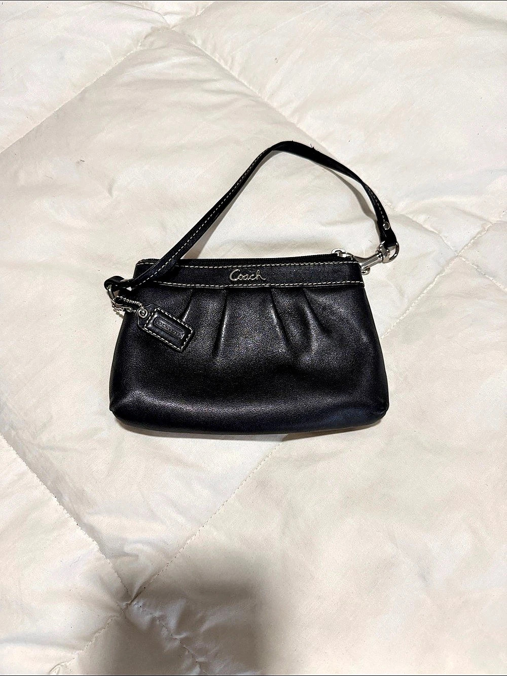 Coach Soho Pleated Leather Small Wristlet Black Crossbody